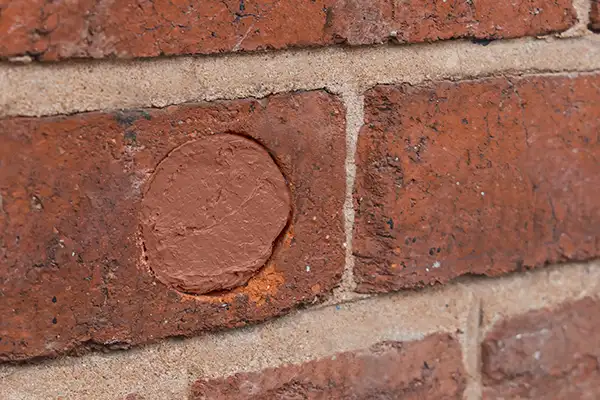 Closeup of a brick wall patched with Flexi Armour Seal